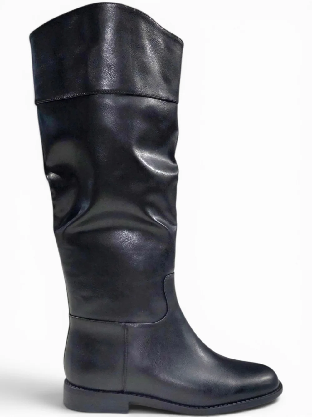 Black Tall Flat Riding Vegan Leather Boots. Free Shipping!!!